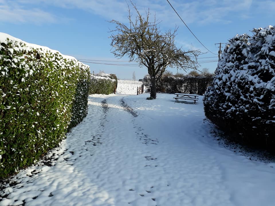 Snow Boules Pitch Gite Brittany snowfall